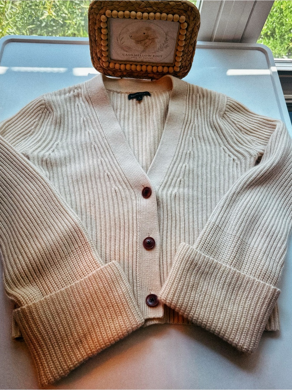 π€ Banana Republic Ivory Cashmere Merino Rib Knit Cardigan S - Picture 2 of 11